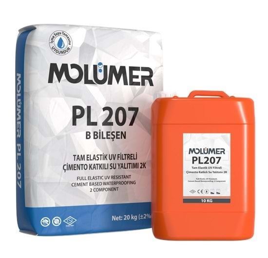Molümer PL207 Tam Elastik UV Filtreli Çimento Katkılı Su Yalıtımı 2K Beyaz (10 kg +20 kg)