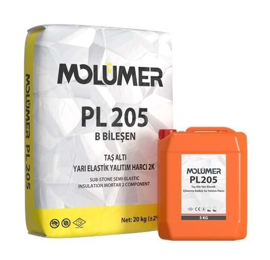 Molümer PL205 Taş Altı Yarı Elastik Çimento Katkılı Su Yalıtım Harcı Gri (20 kg + 5 kg)